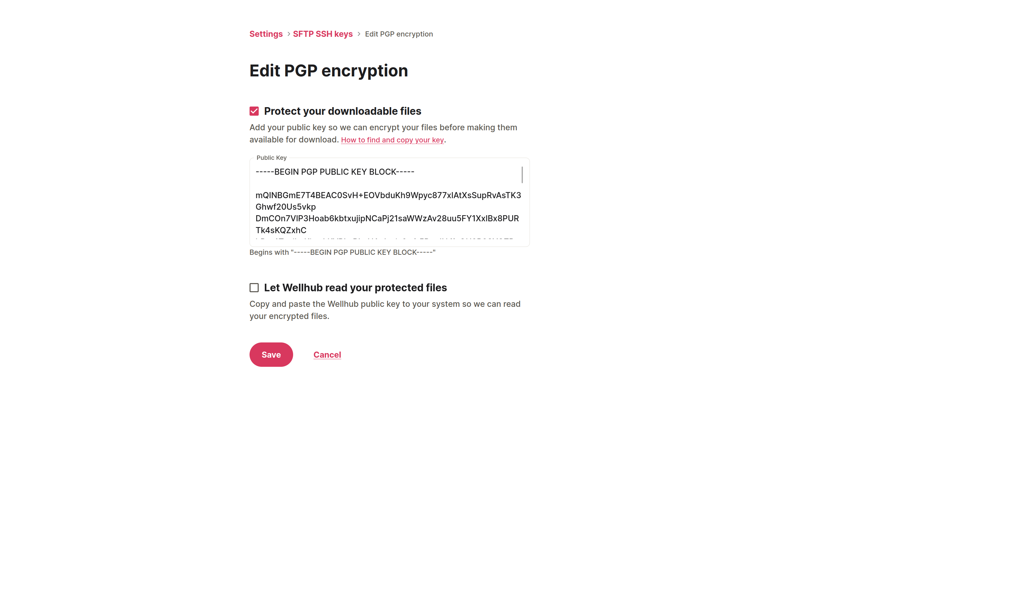 Edit PGP encryption with the public key field